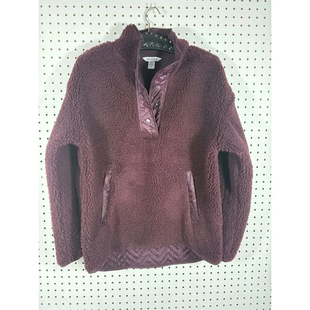 Athleta cozy Sherpa Snap Sweatshirt Pullover Plum Color Size M